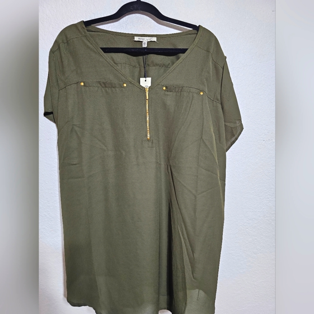 Dark Green Speed Limit short sleeve Blouse 2X NWT